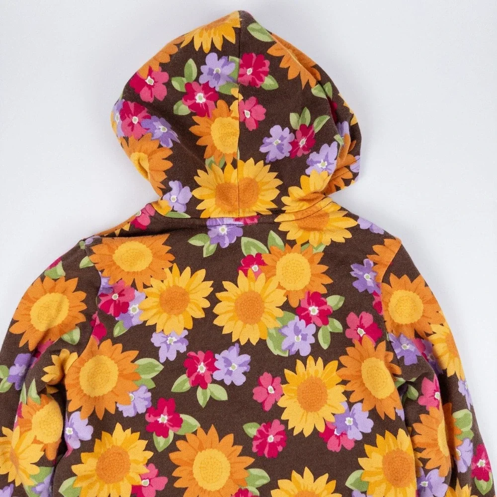 Gymboree Floral Hoodie Kids 5-6 Brown Sunflower‎ Print Zip Front Sweatshirt